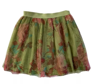 Gap Kids Girls Olive Green/Pink Floral Tulle Dressy Holiday Party Skirt Sz XL 12 - Picture 1 of 3