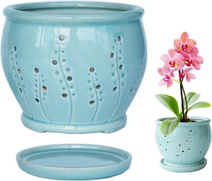 6 Inch Orchid Pot, Orchid Pots with Holes & Saucer, Orchid Pot for Repotting, Be - Picture 1 of 7