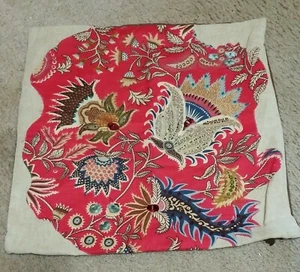 PIER 1 Pillow Cover Tan Rust  Beaded & Sequins Flowers 17" x 17"  - Picture 1 of 4