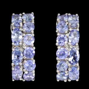 Summer 925 Silver Earrings Oval Tanzanite 5x3mm Natural Gemstone Jewelry - Picture 1 of 9