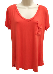 Copper Key Womens Rayon Spandex Short Sleeve V Neck Blouse Top Shirt Orange M