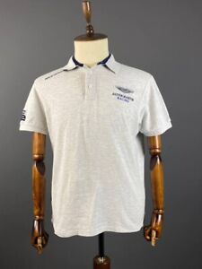 Hackett Aston Martin Racing Gray Pro V8 Big Logo Short Sleeve Polo Shirt Size XL