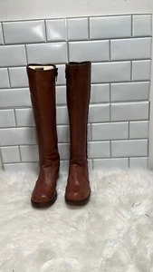 Vintage 60s 70s chestnut brown tall chunky heel boots sz 5.5 B - Picture 1 of 13