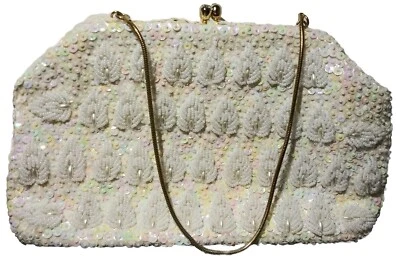 Vintage Hand Made in British Hong Kong Bead and Sequin Evening Bag/Clutch Leaves - Image 1 of 4