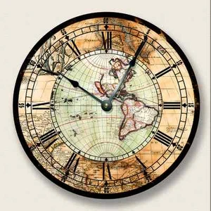 ANTIQUE MAP Wall CLOCK - Western Hemisphere - Old World Look - 7013_FTLLC - Picture 1 of 2