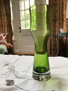 Vintage SEDA Bo Borgstrom Sweden Art Glass Green VASE Mid Century 12” tall label - Picture 1 of 5