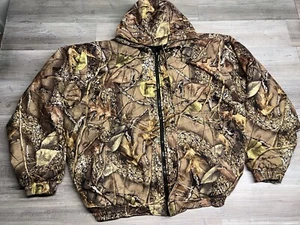 Burly Camo Hunting Jacket Size 2XL Brown Woodland Hooded Full Zip Insulated Coat - Picture 1 of 9