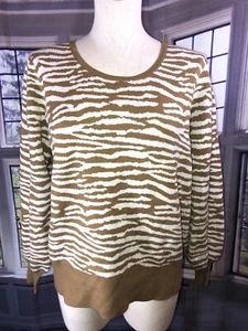 Nine West Sweater XL NWT Womens Brown White Zebra Stripe Knit 🧡 - Picture 1 of 11