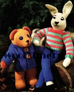 Knitting Pattern To Make Toy Teddy Bear & Bunny Rabbit. - Picture 1 of 1