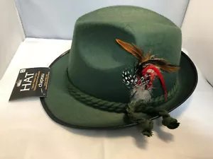 Cappello Oktoberfest Nuovo Deluxe in Feltro Verde, Piume, Corda Mercatino di Natale - Foto 1 di 3