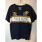 True Religion Box Logo Stripes T-Shirt Women's M Black Solid Short Sleeve V Neck