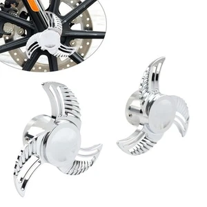 Chrome Spun Blade Spinning Front Axle Caps Nut Covers For Harley Softail Dyna - Picture 1 of 8