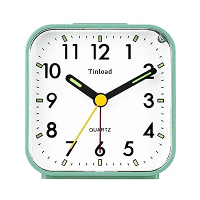 Small Battery Operated Analog Travel Alarm Clock Silent Non Green - Image 1 of 4