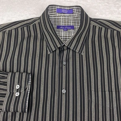 Camisa de vestir Alan River para hombre XL negra con rayas grises ribete en contraste Foto 1 de 4