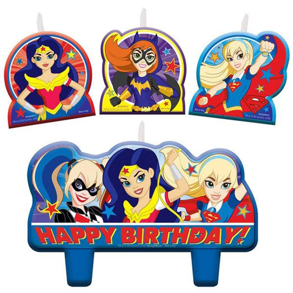 DC Super Hero Girls Candles Cake Topper Birthday Party Supplies 4 Piece Set New Foto 1 de 1