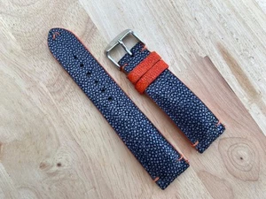 26mm 24mm 22mm 21mm 20mm 19mm 18mm 16mm Black stingray Leather Watch Strap Band - Picture 1 of 13