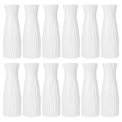 Paquete de 12 floreros de plástico compuesto, florero floral cónico blanco alto decoración del hogar... Foto 1 de 4