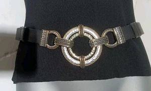 Cinturón Chicos Medallón Tono Plateado Negro Mujer Boho Chic Gitano Ajustable M/L - Imagen 1 de 7