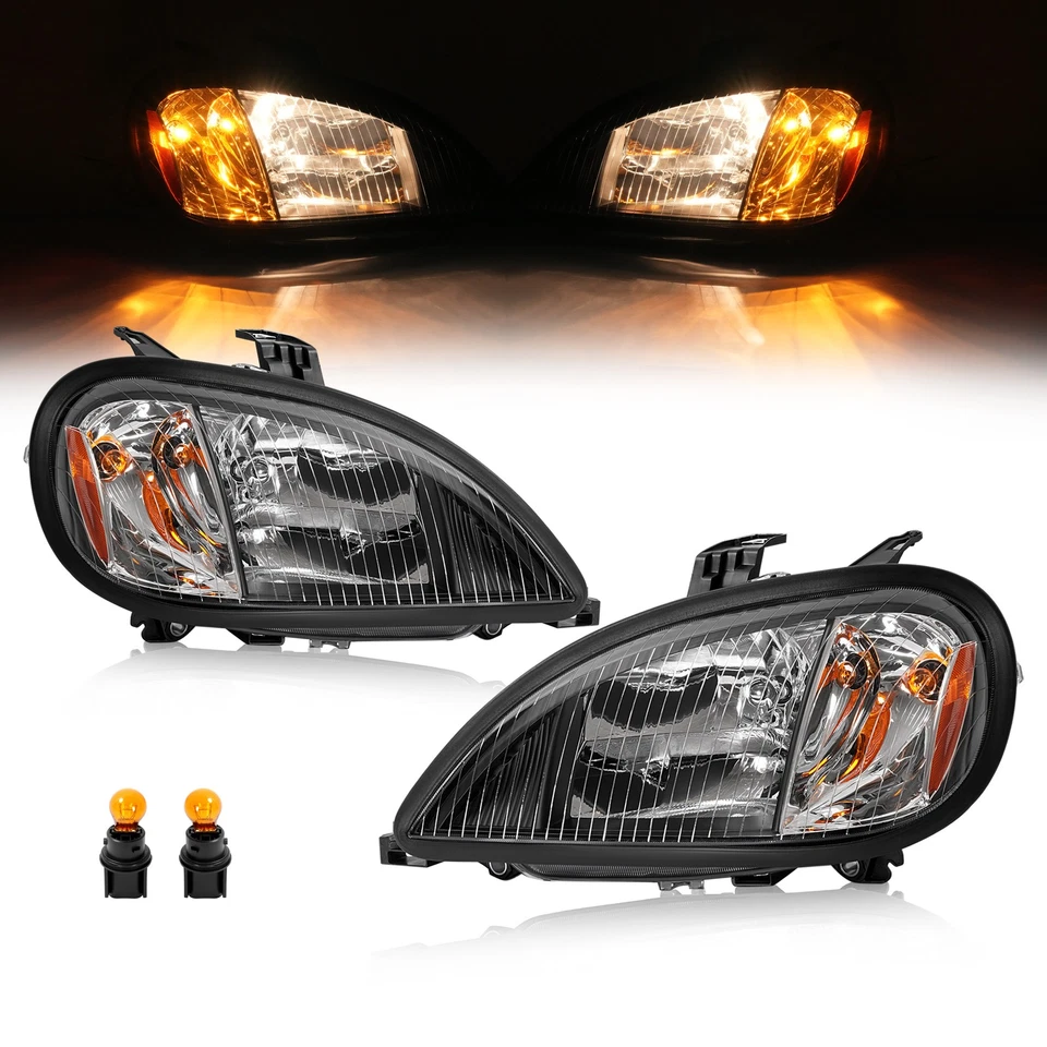 For Freightliner Columbia 2004-2013 Pair Black Halogen Headlights DOT Headlamp - Image 1 of 4