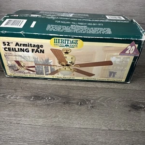 VTG Heritage 52”Ceiling Fan Polished Brass Finish Oak /Walnut Blades W/ Light - Picture 1 of 14