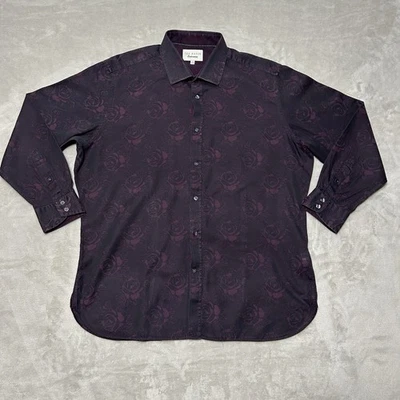 Ted Baker Endurance Sz 17 32/33 Purple Black Floral Long Sleeve Shirt - Image 1 of 4