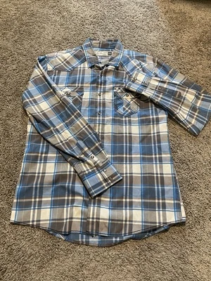 Fly By Night Shirt Mens Large Blue Charcoal Plaid Crusader Western Pearl Snap - Image 1 of 4