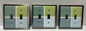 Betsy Fields Design Plaid Ceramic Double Switch Plate Cover Blue Green Plaid EUC - Picture 1 of 10