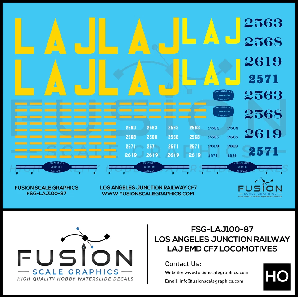 HO Scale Los Angeles Junction Railway CF7 Locomotives Decal Set - Image 1 of 1