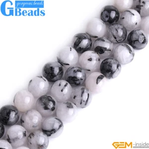 Cuentas sueltas redondas de piedras preciosas de cuarzo rutiladas negras naturales 15" 6 mm 8 mm - Imagen 1 de 37