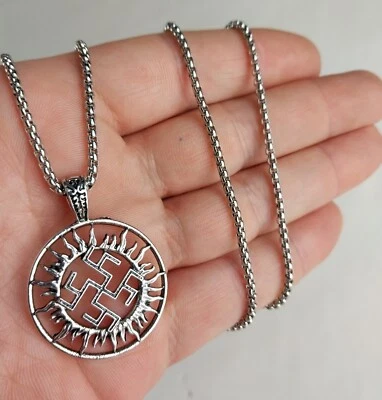 Kolovrat Sonnenrad Stahl Anhänger Halskette Medaillon Wikinger slawisch heidnisch keltisch - Bild 1 von 4