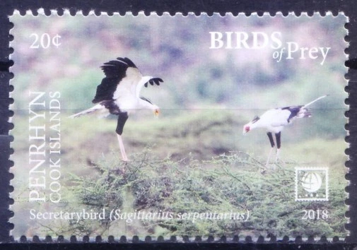 Penrhyn Cook Islands 2018 MNH, Birds of Prey, Secretarybird, Falcons - Image 1 of 1