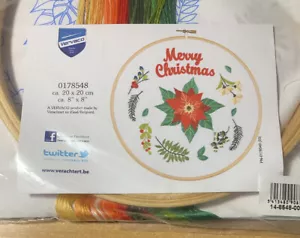 Herrschners Poinsettia Vervaco Stamped Embroidery With Hoop Merry Christmas Kt 8 - Picture 1 of 6
