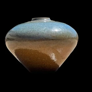 Signed Paul Studio Pottery Vase Hand-Thrown Stoneware Ikebana Blue/Brown Glaze - Picture 1 of 13
