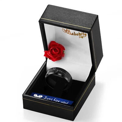 Anillos de boda de compromiso mate I Love You de titanio de 8 mm para hombre ajuste cómodo Foto 1 de 4