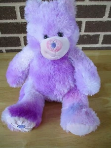 Pawfect Bears Brand Plush 14"Bear-Pink/Purples Tye Dye Look Flower Stitch Nose - Picture 1 of 4