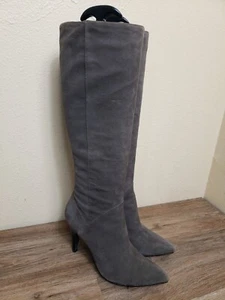 VIA SPIGA Gray Suede Leather Knee High Heel Boots Womens US Size 8 M - Picture 1 of 22