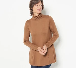 Susan Graver Weekend Jersey Turtleneck Tunic Top - Brazil Nut Size XXS *NEW* - Picture 1 of 3