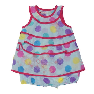 CHIPIE Baby Girl Turquoise & pink polka dot romper dress (Combi-robe) 3, 6 mnths - Picture 1 of 1