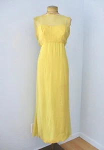Vestido Griego De Gasa Amarillo Años 60 De Colección Vestido Sin Espalda Bufanda Tren Cuentas Lentejuelas S - Imagen 1 de 13