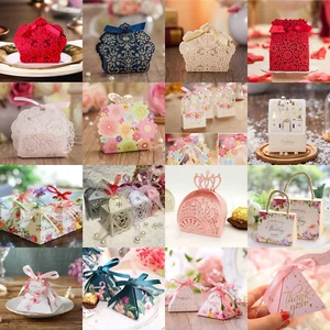 50X Hot Sale Various Design Wedding Favour Boxes Candy Gift Party Boxes Ribbons - Picture 1 of 78