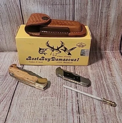 Best Buy Damascus1, "4 PIECE" Pocket Knife Box Set, Sheath & Sharpening Steel - Image 1 of 4
