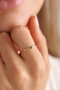 Baguettenring mehrere Farben Steinring maßgeschneiderter personifizierter Ring 14k Goldplatte - Bild 1 von 10