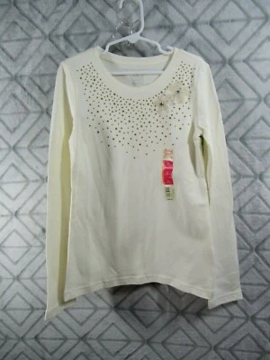 Novo Top Glory Desbotado Tamanho M 7 8 Meninas Marfim Glitter Bling Manga Longa Casual  - Imagem 1 de 3