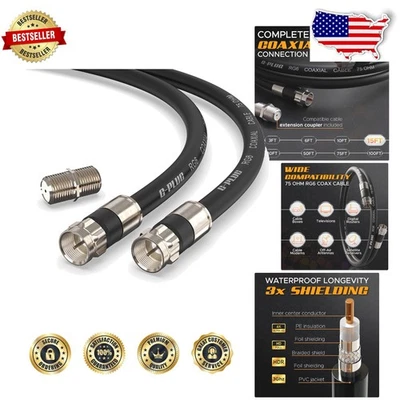 High-Speed RG6 Coaxial Cable 15ft, Durable Compression Connectors, Weather-Se... - Image 1 of 4