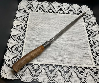 Vtg Knife Blade Honing Rod Sharpening Steel-Antler Handle-Sterling Band & Pummel - Image 1 of 4