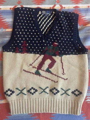 Polo por Ralph Lauren Vintage Tejido a Mano Motivo de Esquí Lana Suéter Chaleco Talla L Foto 1 de 4
