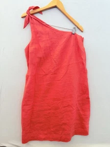 JAG Ally One Shoulder Coral Grapefruit Dress 100% Linen New Size 12 - Picture 1 of 4