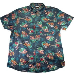 Jurassic Park World Shirt L Green Button Up East Dock Hawaiian Mens AOP rare - Picture 1 of 8