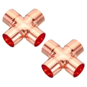 2pcs 7/8 Inch ID Copper Cross Pipe Fitting 4 Way Copper End Feed Equal Connector - Picture 1 of 6