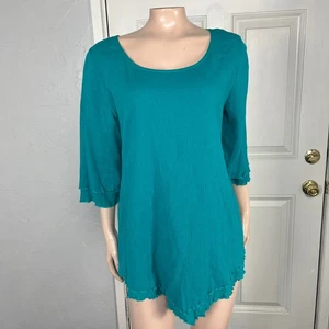 Camicia da donna Soft Surroundings manica M garza cotone verde acqua Lagenlook A4-24 - Foto 1 di 6